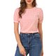 thumbnail image 5 of INSPIRE CHIC Blusa Casual de Manga Corta Abullonada con Cuello Redondo y Estilo Vintage de Cuadros Vichy para Mujer XL Rosa Sandía, 5 of 7