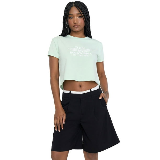 Polera Mujer Manga Corta Crop Verde Claro Corona