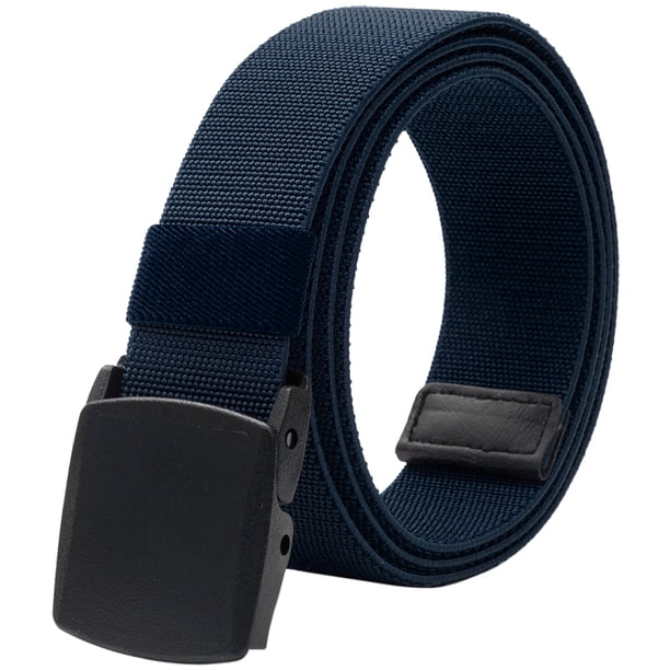 Cinturones elásticos para hombre con hebilla de plástico sin metal para trabajo y deportes, 130cm, Azul Marino