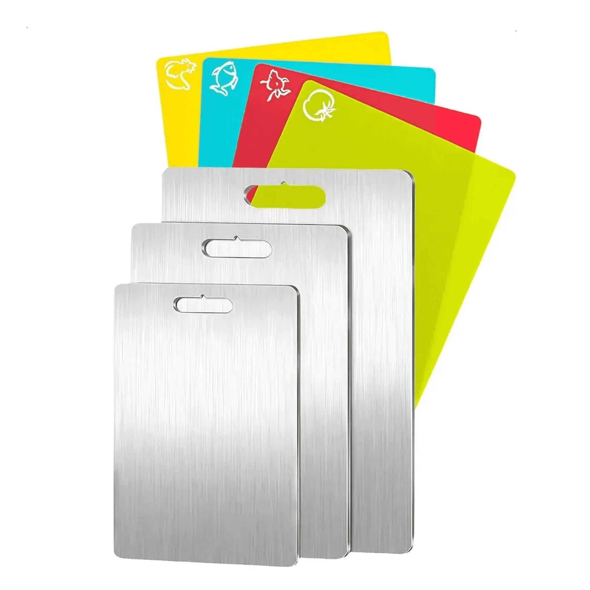 kit 7 Tablas De Picar Belug Alimento De Cocina Acero Inoxidable Tablas Para Picar Plateado