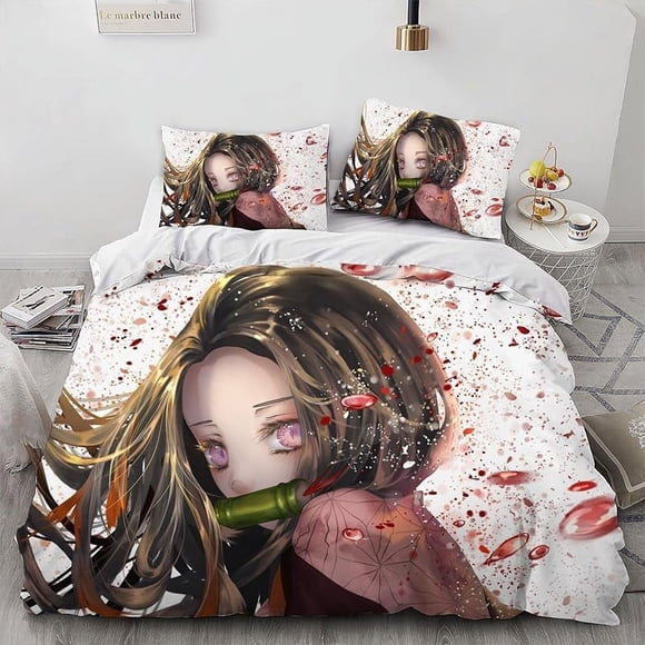 Dem-on- Kill-er Ne-Zuko An-ime Girl Duvet Cover- Set 100% -Microf-iber Bedding- Sets 3 Pieces- Ultra S-oft Skin-Friendly -Comforter -Cover Se-t