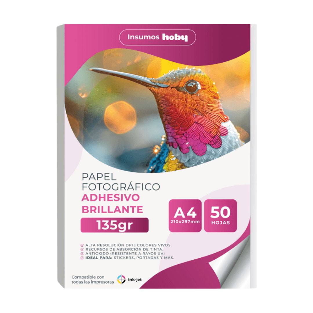 Hoby - Papel Fotográfico Adhesivo Glossy 135 Gr / A4 – 50 Hojas