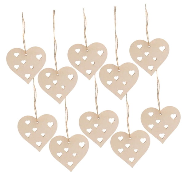 10 Piezas De Corazón De Madera Inacabado Rebanadas Corte Colgante Decoración De La Boda Style03