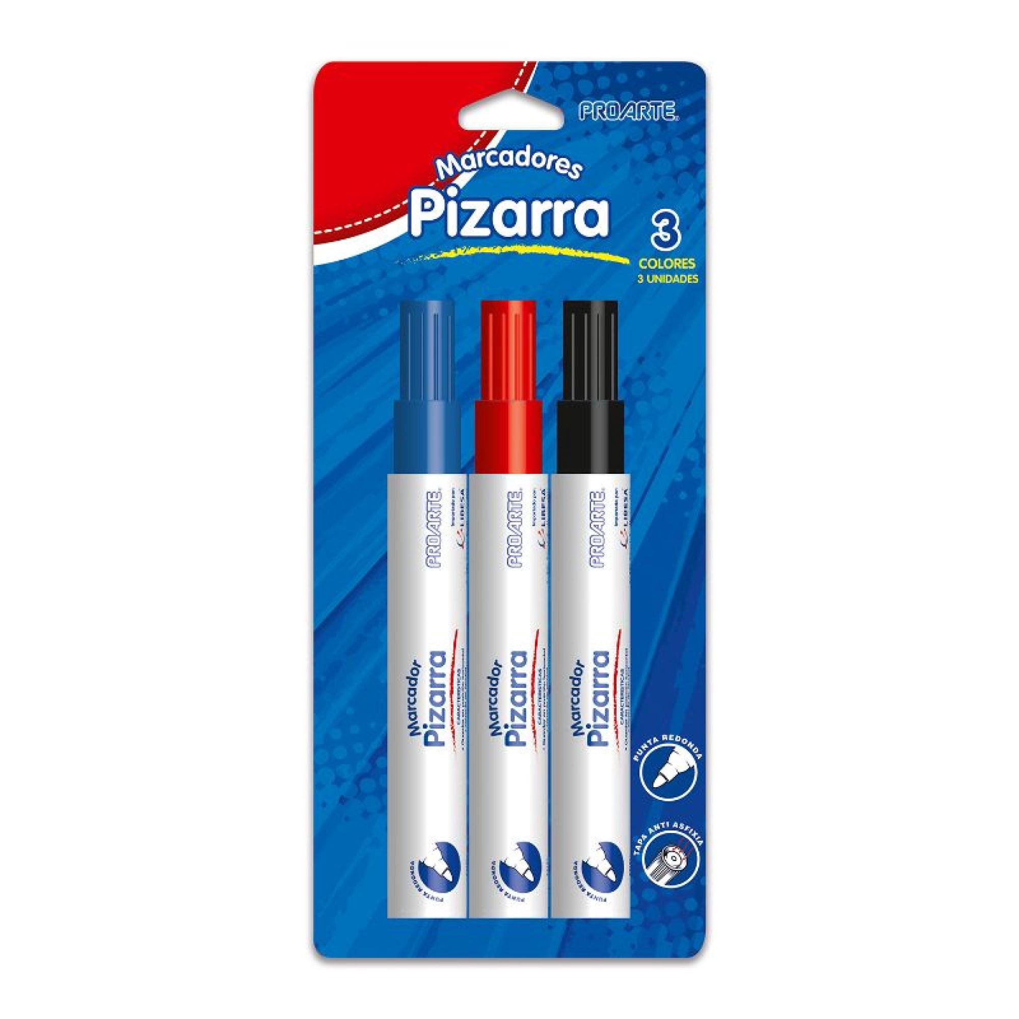 Plumones De Pizarra 3 Colores Negro, Azul Y Rojo Proarte