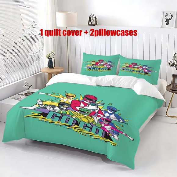 3pcs MMPR Six Color Warrior Retro Trend Illustration Poster Theme Print Three Piece Bedding Set Soft Quilt Cover And Two Pillowcases