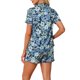thumbnail image 3 of INSPIRE CHIC Pijama de mujer con estampado, manga corta, suave, botones, cuello con muesca, conjunto de pantalones cortos para primavera y verano, X-Small, azul-blanco, 3 of 6