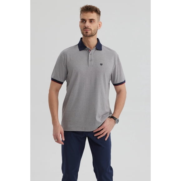 Polera Hombre Cuello Contraste Gris