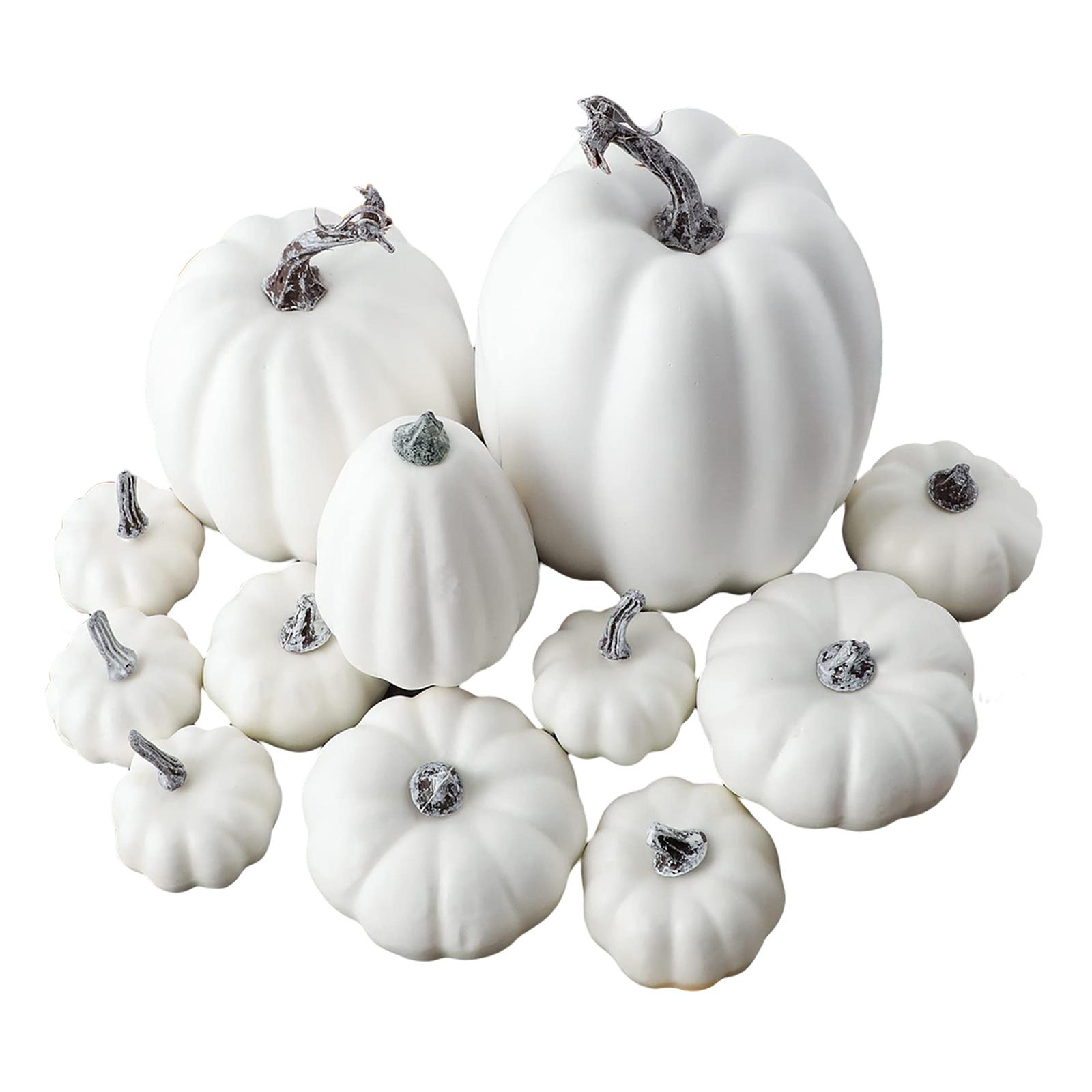 Bothyi - 12 Calabazas Artificiales Vívidas Para Fiesta De Otoño, Accesorios De Cosecha De Otoño, Blanco De Acción De Gracias