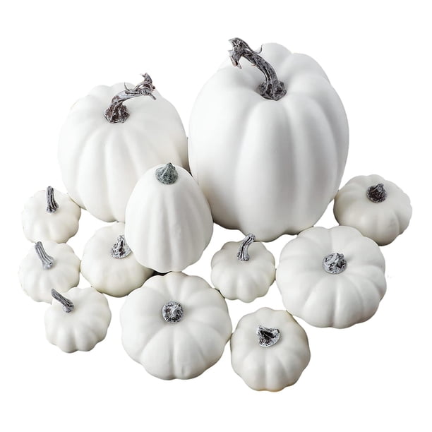 12 Calabazas Artificiales Vívidas Para Fiesta De Otoño, Accesorios De Cosecha De Otoño, Blanco De Acción De Gracias