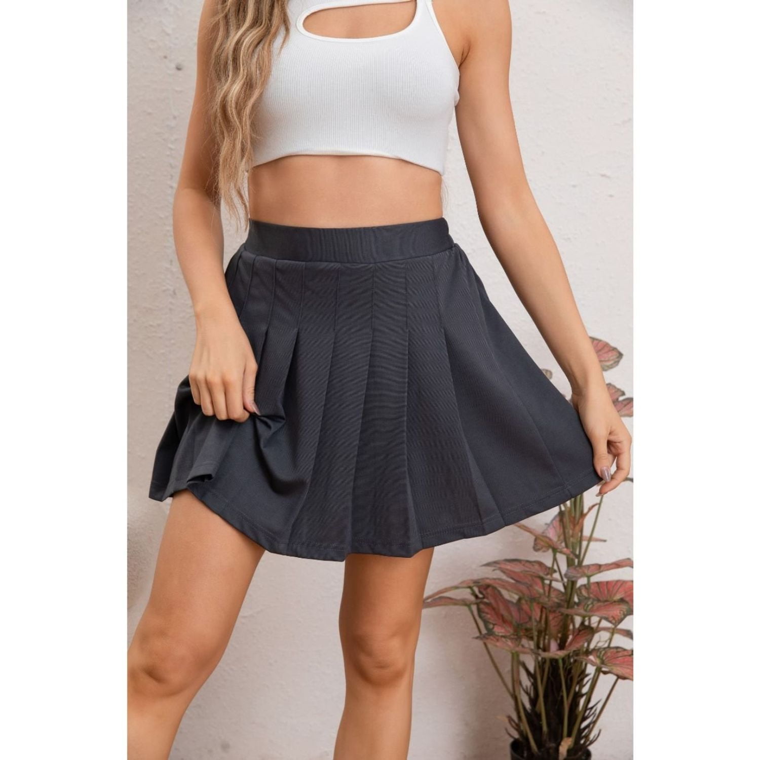 Likeshop - Mini Falda Plisada Tableada Tiro Alto Tendencia Con Short Interior 111