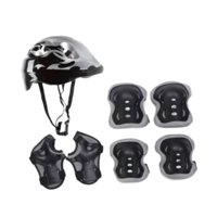 Magideal - 7 Unids/Set Casco De Bicicleta Para Niños Casco De Patinaje Sobre Ruedas Transpirable Práctico A Prueba De Golpes Casco De Monopatín Para Patinar Cicl Negro
