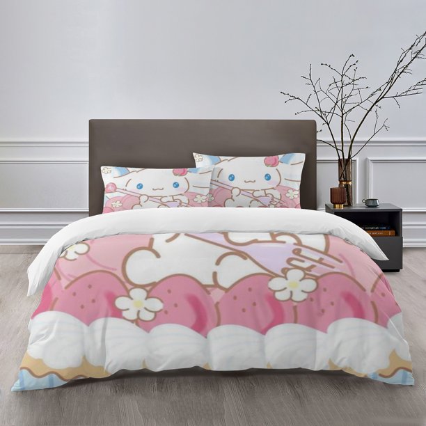 Cinnamoroll Bedding Sets Bed Cartoon Duvet Cover Lightweight 3 Piece Bet Sets for Kids Boys Girls