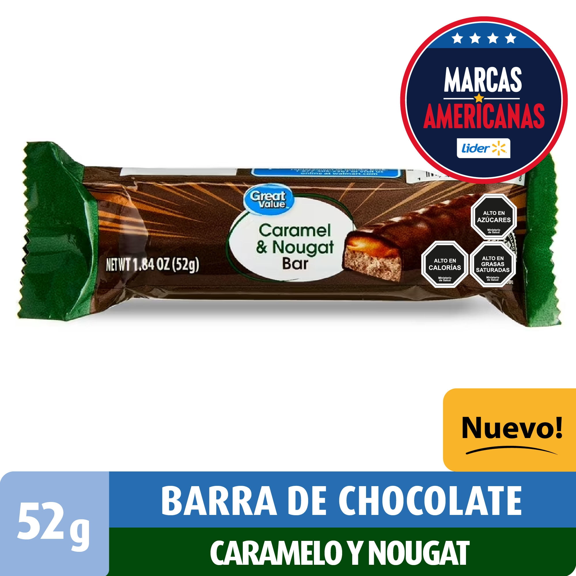 Barra De Chocolate Con Caramelo Y Nougat 52 g Great Value