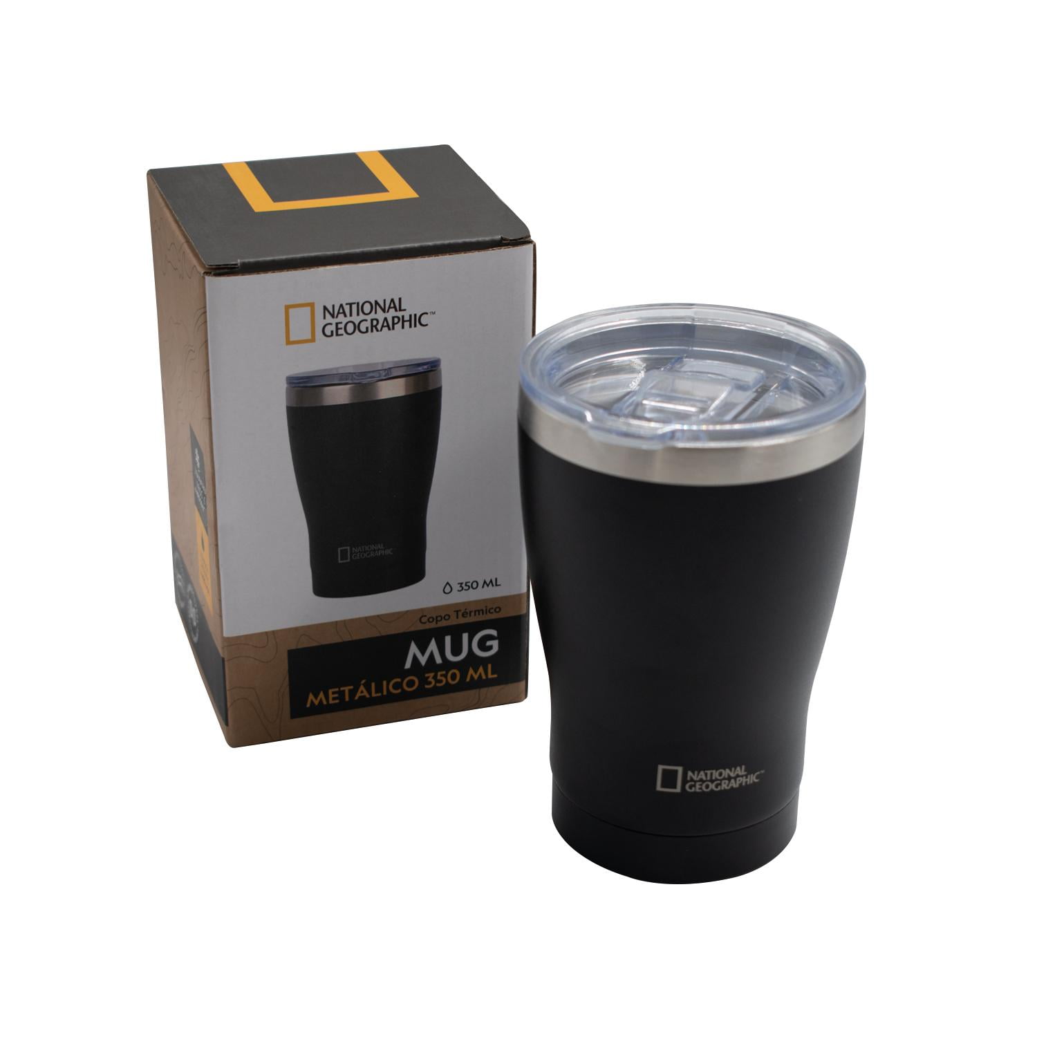 National Geographic - Mug Acero Inoxidable Tapa Transparente Rosca 350ml Negro