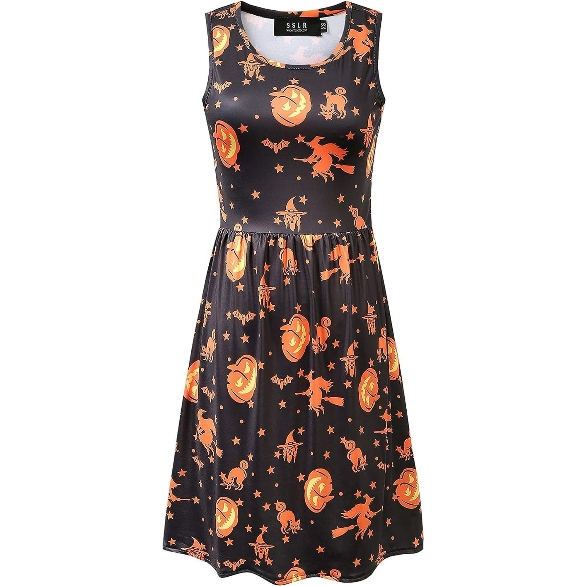 Sslr - Vestido De Halloween De Calabazas Para Mujer Vestido De Bruja Vestido Sin Mangas Con Cuello Redondo (talla L)