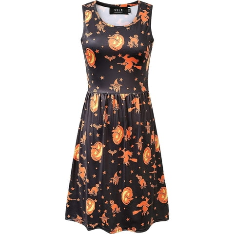 Sslr - Vestido De Halloween De Calabazas Para Mujer Vestido De Bruja Vestido Sin Mangas Con Cuello Redondo (Talla L)