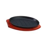 Bothyi - Plato Para Carne De Hierro Fundido Con Base De Madera, Antiadherente, Para Fajitas, Para Acampar, 28 X 17 Cm