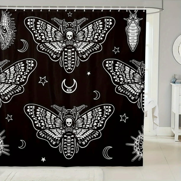 1pc Scary Halloween Shower Curtain - Witch Pumpkin, Ghost, Skull, Butterfly, Death Moth Fabric - Waterproof - 72 x 72 Inches - Perfect for Kids and Boys Bathroom