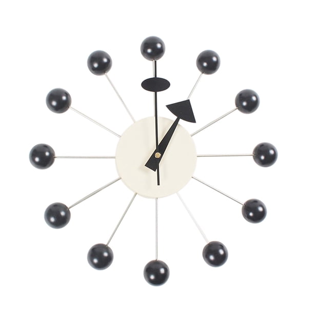 Reloj de pared de bola redonda, reloj colgante, reloj de pared silencioso creativo de mediados de siglo para comedor, decoración artística de pared de bola negra