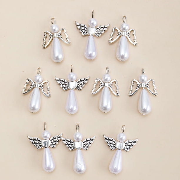 10pcs White Heart Wings Angel Charms for DIY Jewelry Making - Artificial Crafting Accessories for Necklaces, Bracelets, Earrings, and Keychains - 3x2.1cm/1.18x0.83in