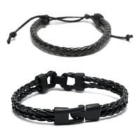 Genérico - Pack 2 Pulseras Cuero Negro Hombre Mujer