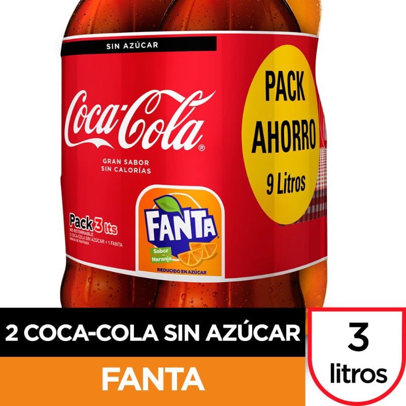 Bebida Naranja Y Cola Sin Azúcar Pack 3 Botella 3 L Coca-Cola