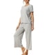 thumbnail image 4 of INSPIRE CHIC Conjunto de Pijama de Mujer Acanalado de Manga Corta Modal con Puños Volantes y Pantalones de Descanso Suaves S Gris, 4 of 5