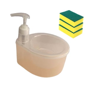 Bothyi - Dispensador De Jabón Líquido 2 En 1, 3 Esponjas Para Lavar Platos, Para Bar, Cocina, Encimera, Naranja