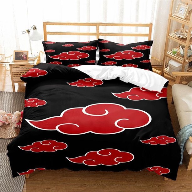 x2187 Bed SheetsRed Cloud Anime Cartoon Duvet Cover Sets Comforter Bed LinenKids Bedding Set Akatsuki Japan Twin Size Gift 3-Piece Bedding Set (1 Duvet Cover + 2 Pillow Shams) nj2187