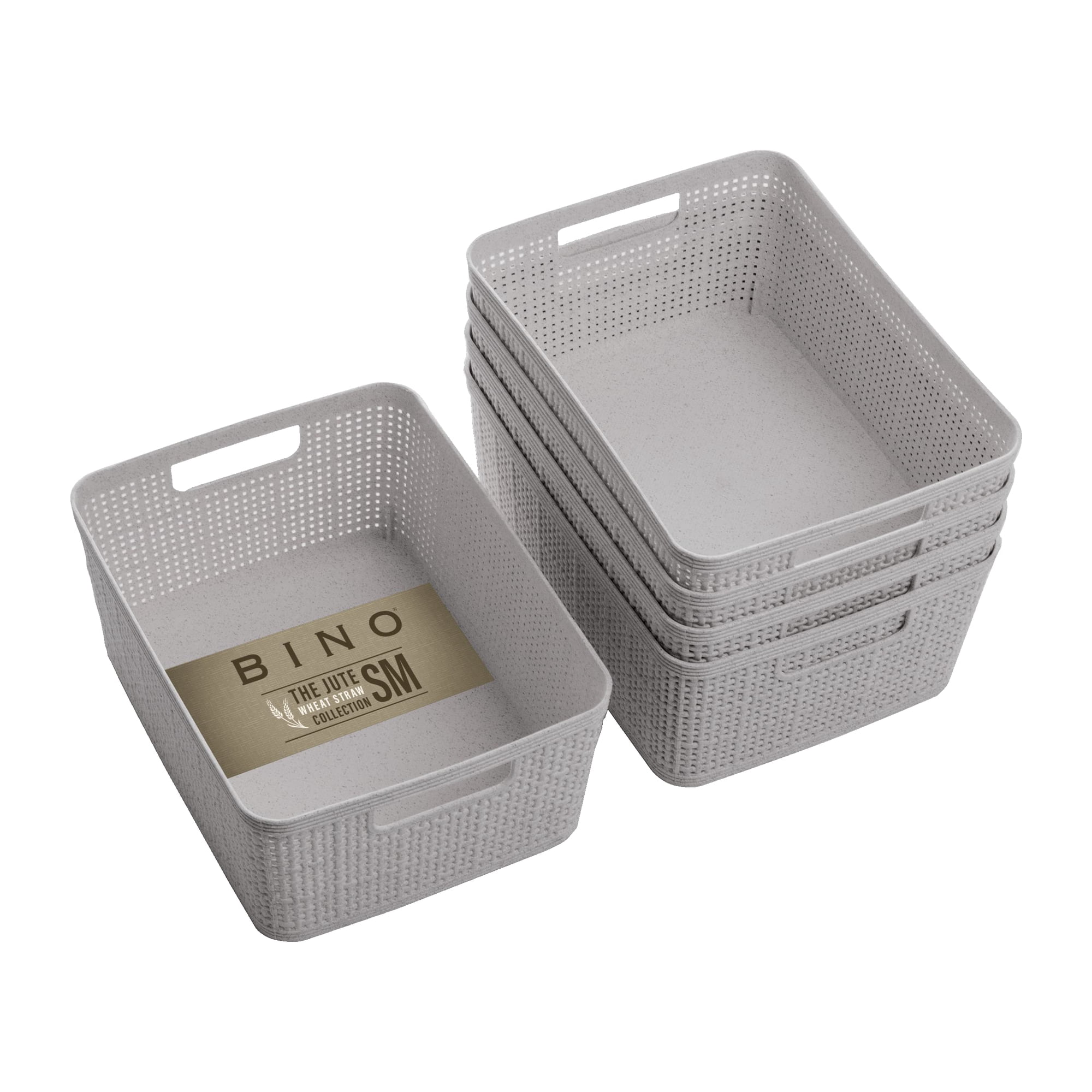 Cesta De Almacenamiento De Plástico Bino Woven, Pequeña, Gris Natural, Paquete De 5