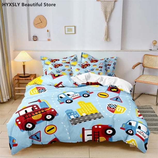 CuteBoys Bedding Set Car Track Pattern Duvet Cover Set Children Bed Cover Comforter Cover Pillow Case