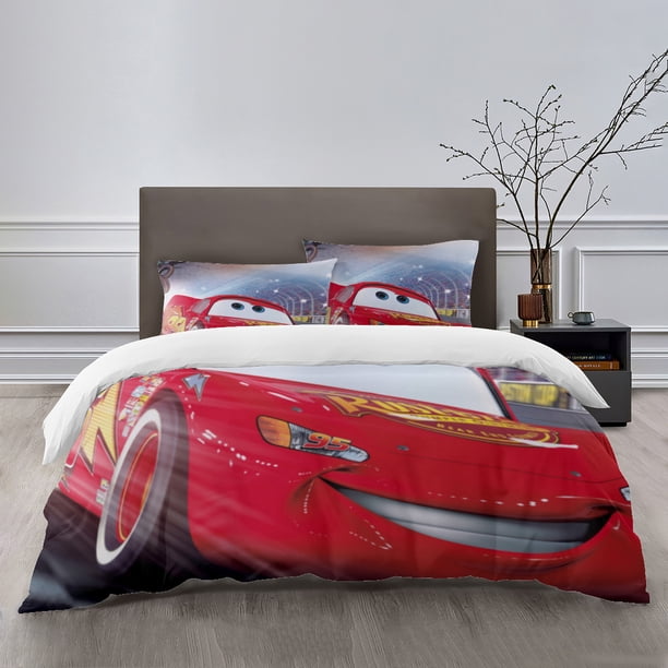 Car Bedding Sets Bed Cartoon Duvet Cover Lightweight 3 Piece Bet Sets for Kids Boys Girls