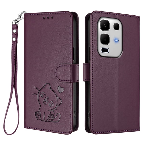Funda de Gato tipo Libro para Infinix Note 50S, Morado Oscuro