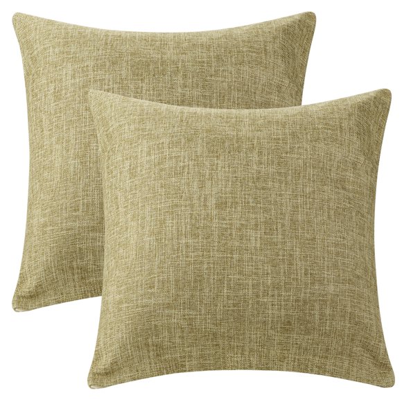 REGALWOVEN Fundas de Cojín Decorativas de Lino para Casa de Campo Juego de 2 Fundas de Cojín Cuadradas Rústicas para Sofá Hogar Khaki 18" x 18"