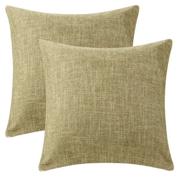 REGALWOVEN Fundas de Cojín Decorativas de Lino para Casa de Campo Juego de 2 Fundas de Cojín Cuadradas Rústicas para Sofá Hogar Khaki 18" x 18"