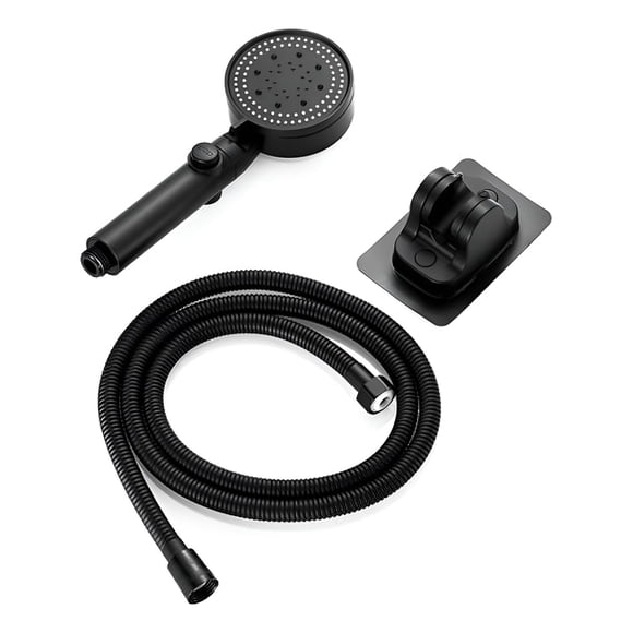 Set Cabezal De Ducha 6 Modos Accesorios Manguera Y Soporte negro