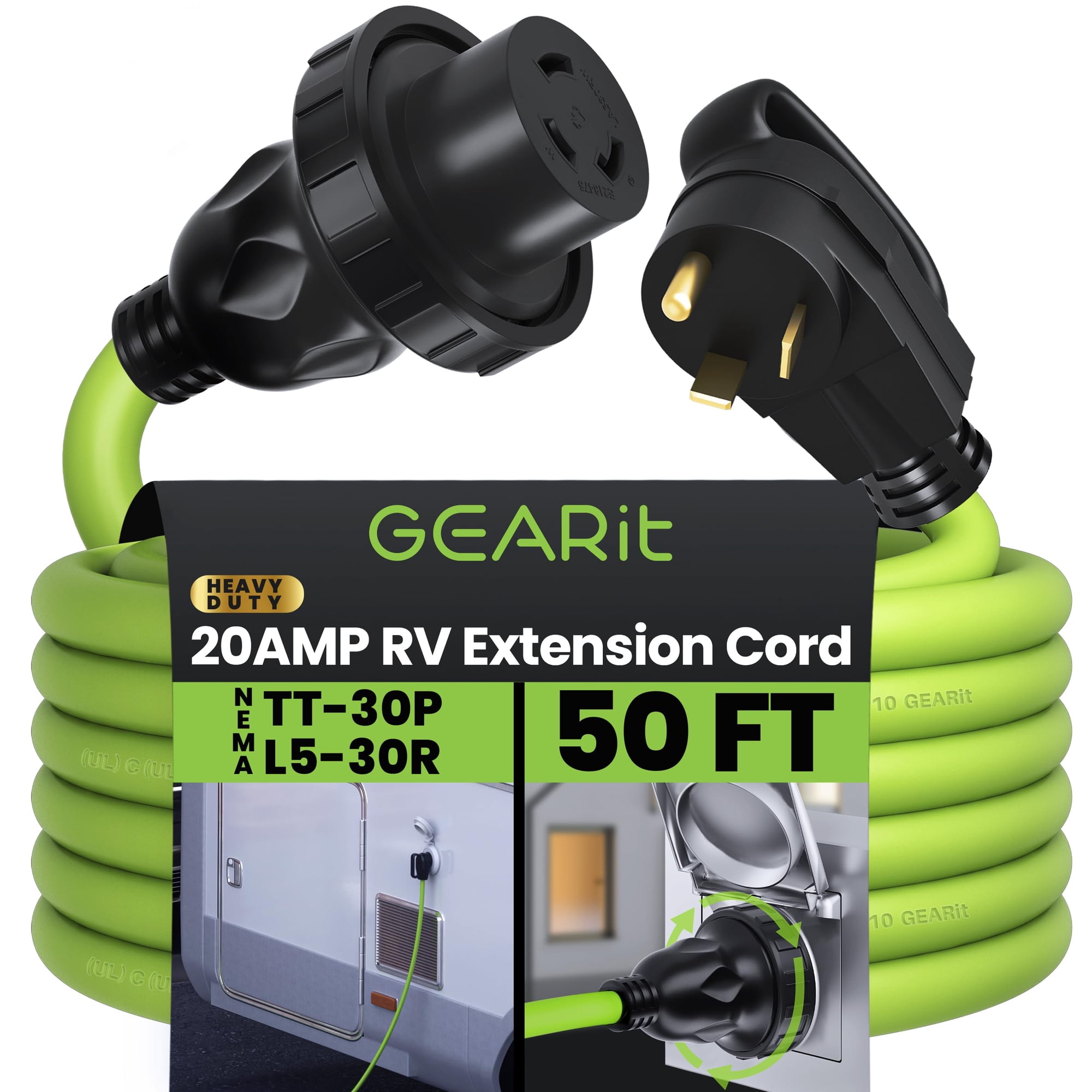 Cable De Extensión Gearit 20a 125v 15.2m Con Bloqueo Giratorio Para Rv