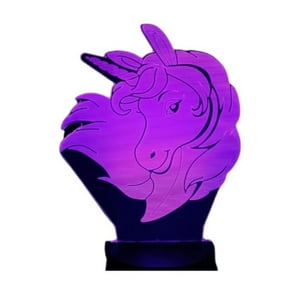 Lelumania - Lampara Ilusion 3D Cabeza De Unicornio De 7 Colores, Base Touch