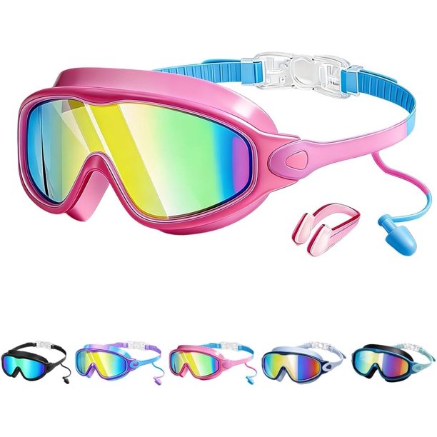 Gafas natación antivaho con pinza nariz tapones oídos antigoteo visión amplia protección UV