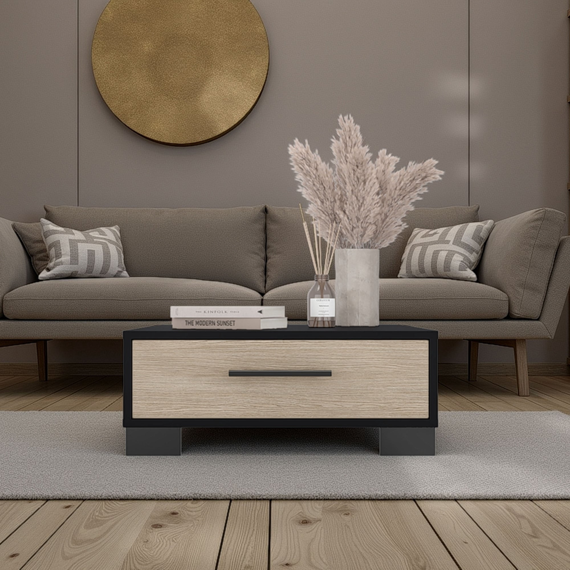 Tuhome - Mesa De Centro 1 Cajón Marsella Wengue Y Cartagena 23,8x60x60 Cm