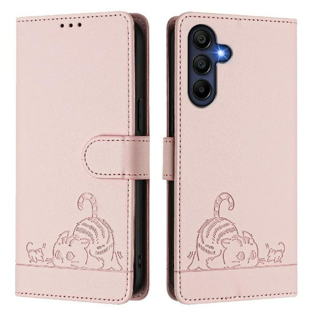Funda tipo cartera FOXDOCK para Samsung Galaxy A16 con soporte, ranuras, RFID, diseño de gato