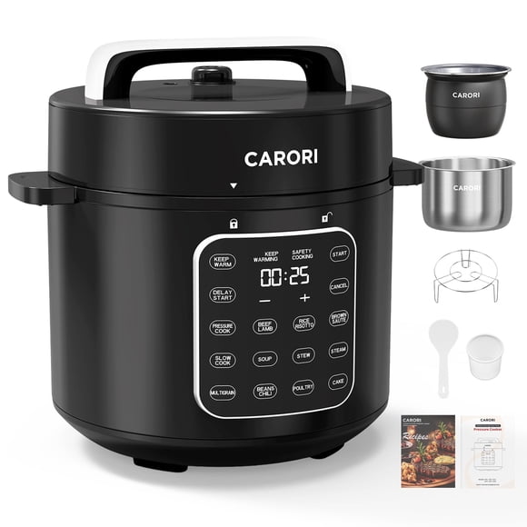 Olla de presión eléctrica Carori de doble olla 6 L, 9 en 1, negra