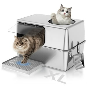 Caja De Arena De Acero Inoxidable Fopunb Dog Proof Xl Para Grandes Felinos