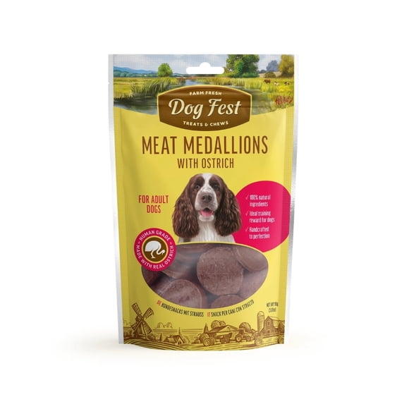 Snack Perros Dog Fest Medallones Con Carne Avestruz 90 Grs.