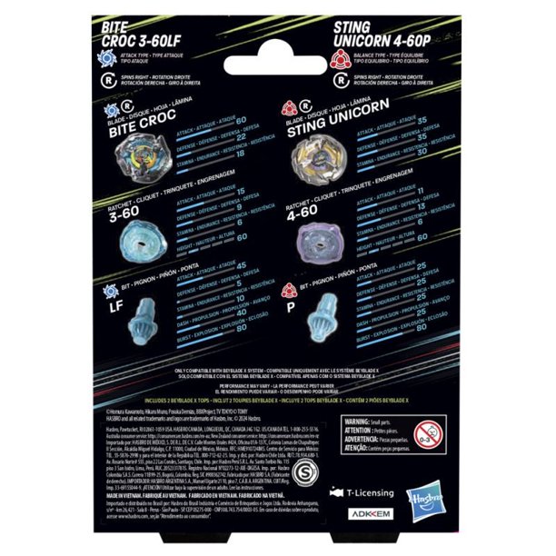 Trompo Beyblade X Bite Croc 3-60LF y Sting Unicorn 4-60P | Lider