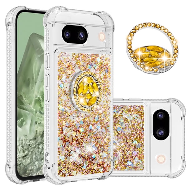 Funda Para Google Pixel 8a Con Brillo Líquido, Protección Completa Y Soporte De Anillo Giratorio