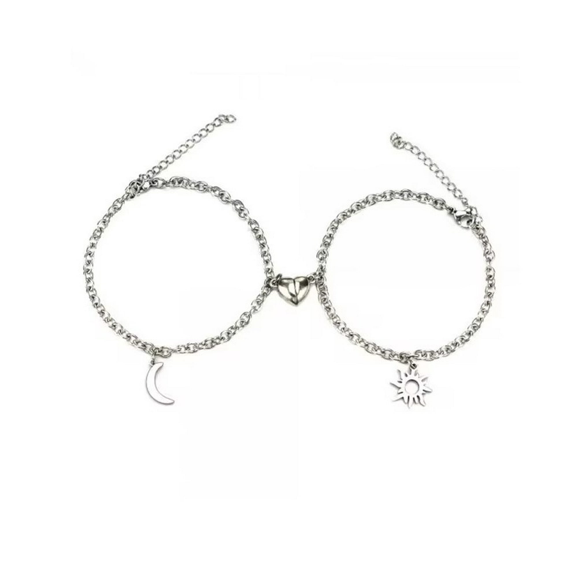 Genérico - Set Pulseras Para Parejas Con Corazón Magnético Sol Y Luna