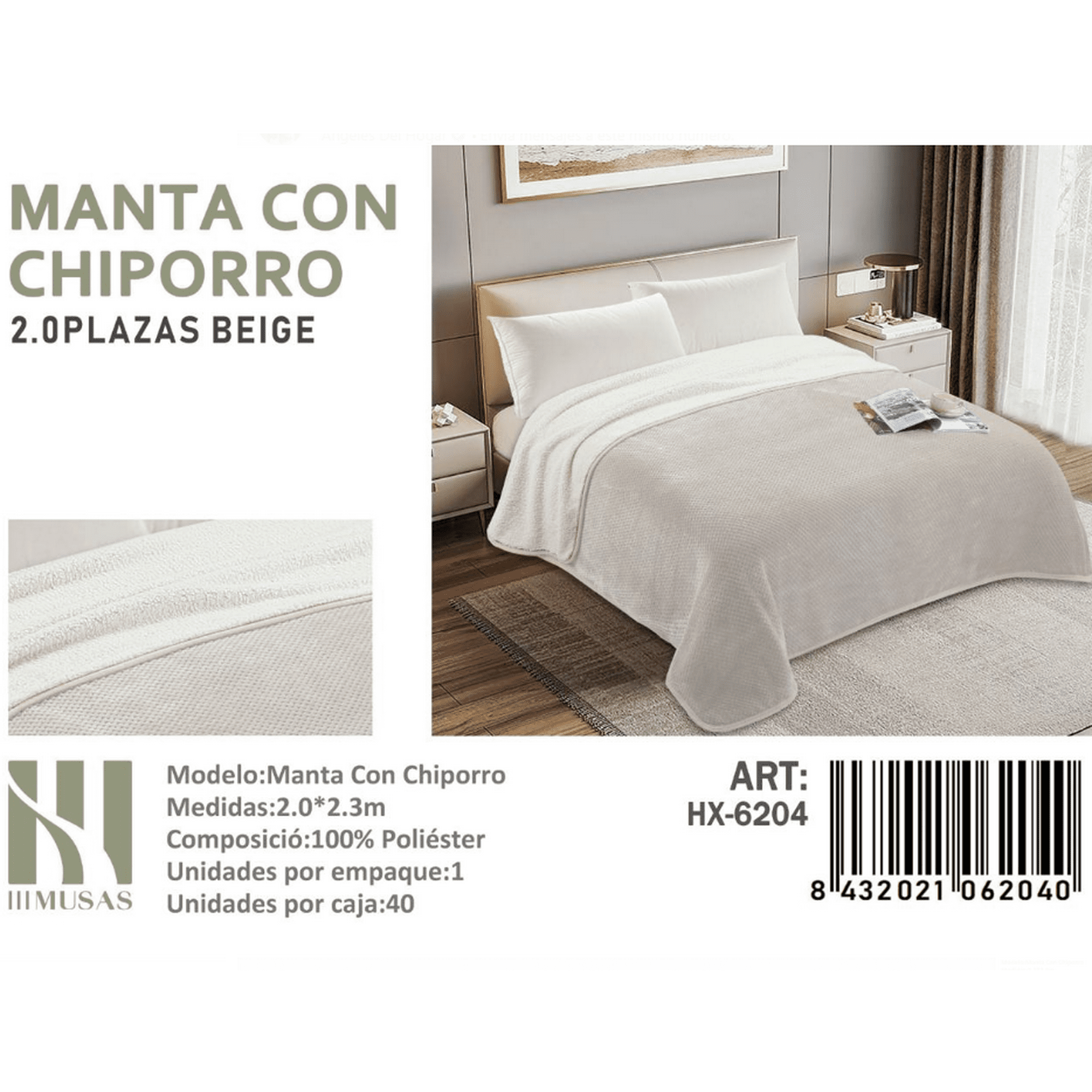 Tecnocasa - Manta Con Chiporro Beige 2 Plazas