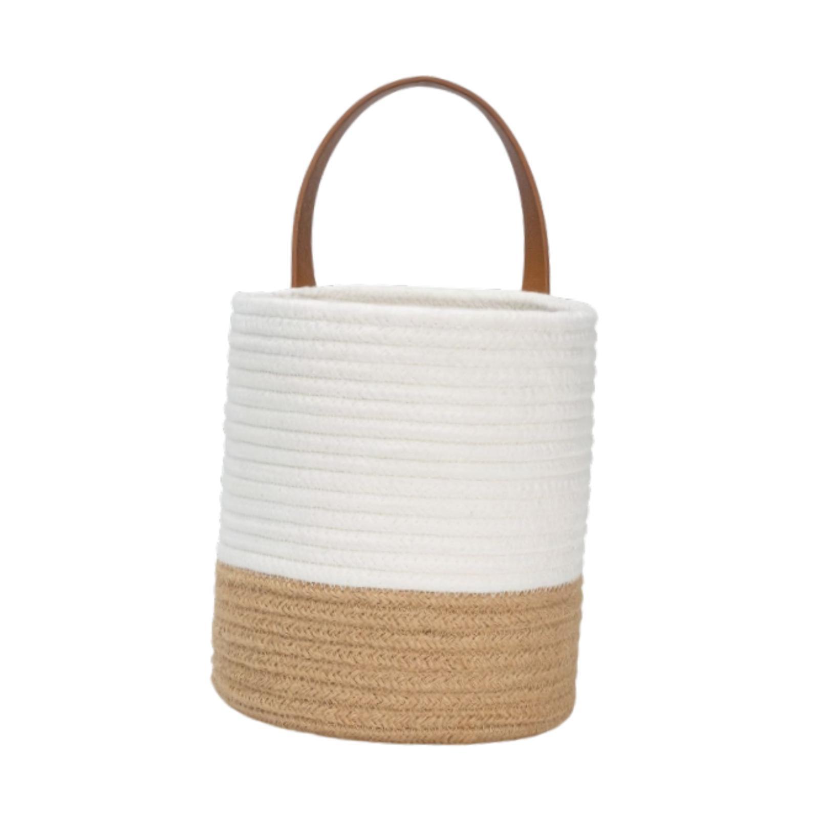 Magideal - Cesta Colgante Tejida, Cesta De Frutas Y Verduras, Cesta De Cuerda De Algodón, Elegante Organizador De Artículos Diversos Para Sala De Estar, Oficina, Color Lino Blanco.