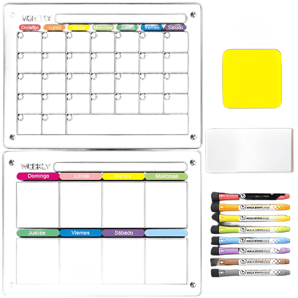Pack 2 pizarras planner mensual - semanal, imán refrigerador